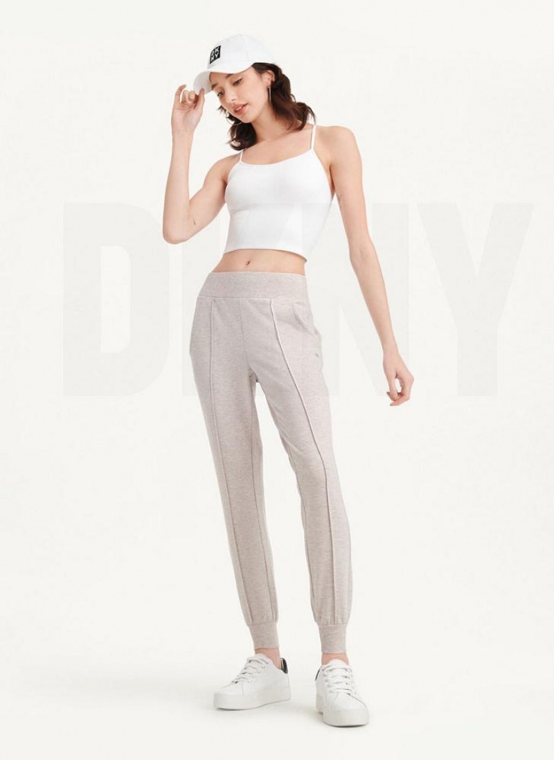 Beige DKNY Yoga Terry Pintuck Women's Joggers | USA-D0574