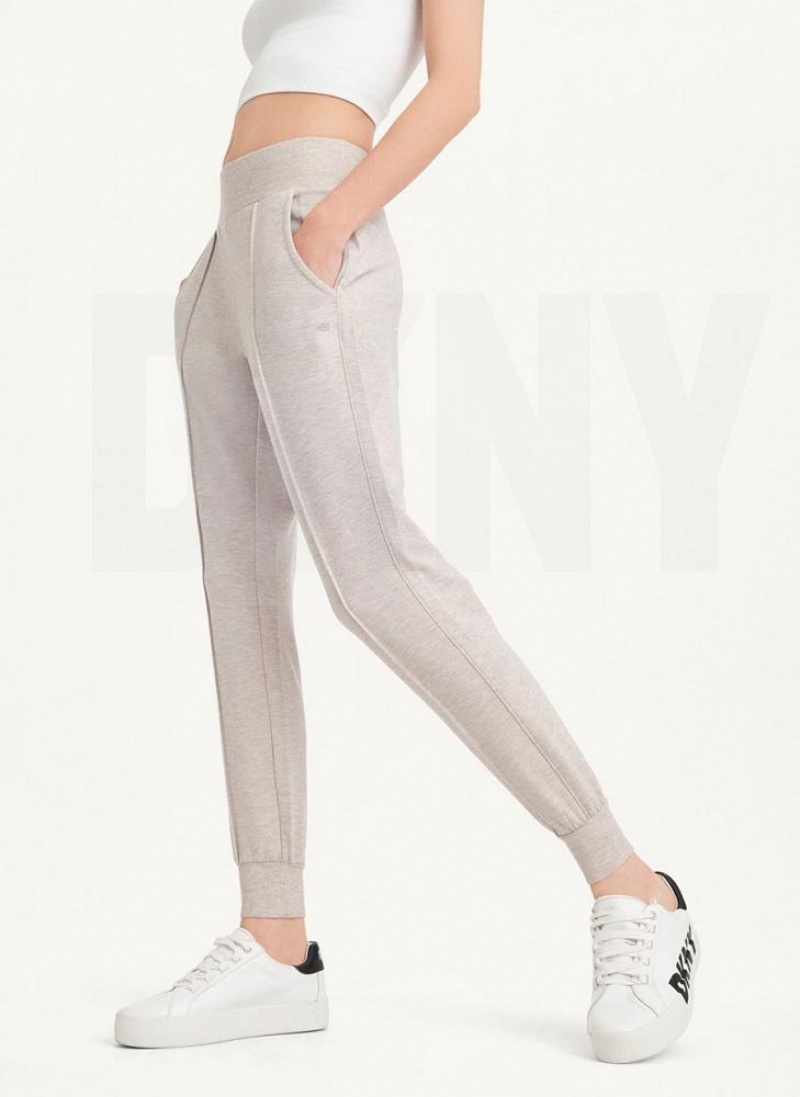 Beige DKNY Yoga Terry Pintuck Women's Joggers | USA-D0574