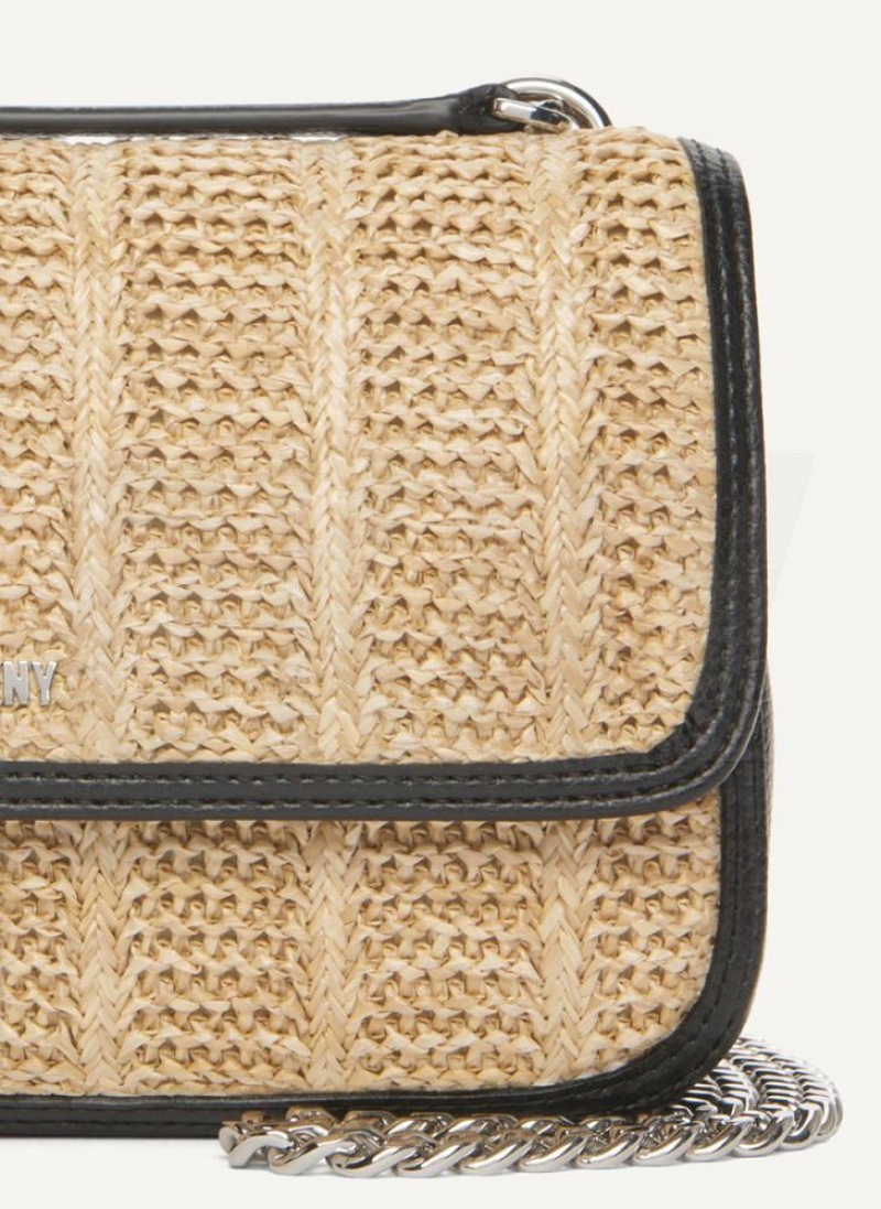 Beige / Black DKNY Sina Basketweave Flap Bags Shoulder Bags | USA-D1177