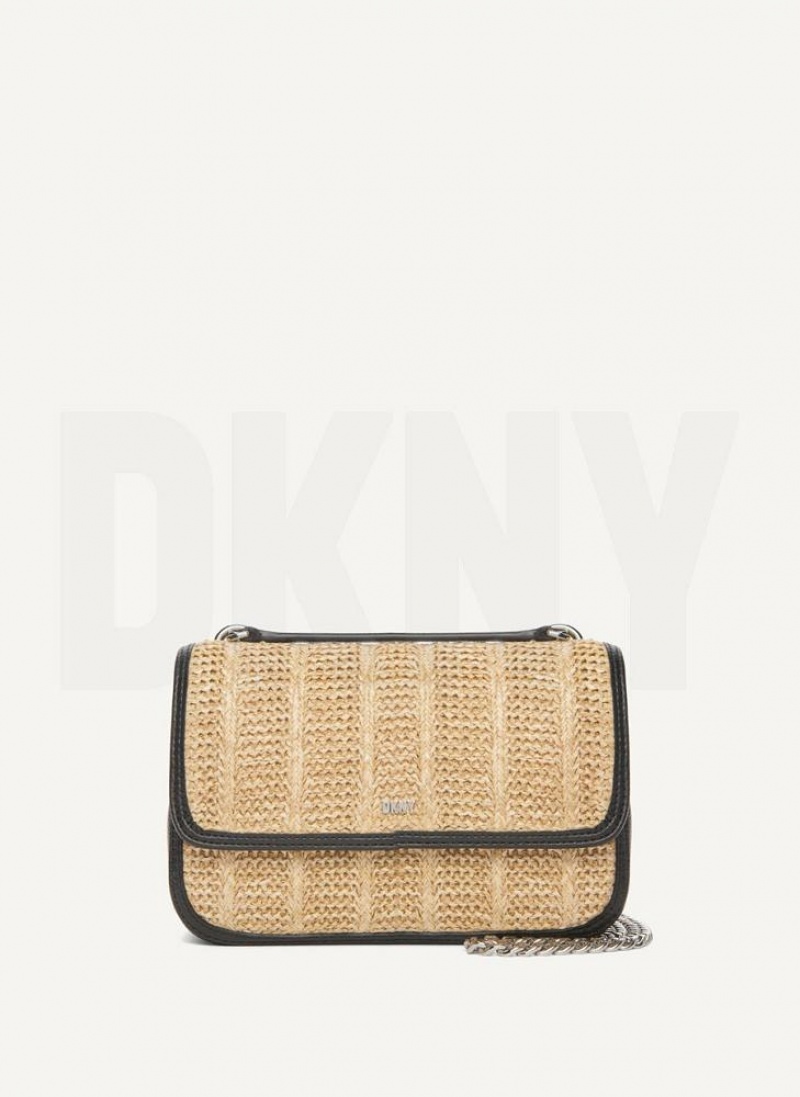 Beige / Black DKNY Sina Basketweave Flap Bags Shoulder Bags | USA-D1177
