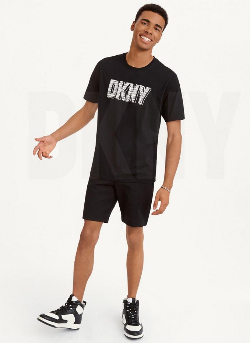 Black DKNY 3D Logo Men's T Shirts | USA-D1015