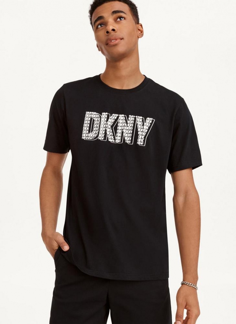 Black DKNY 3D Logo Men's T Shirts | USA-D1015