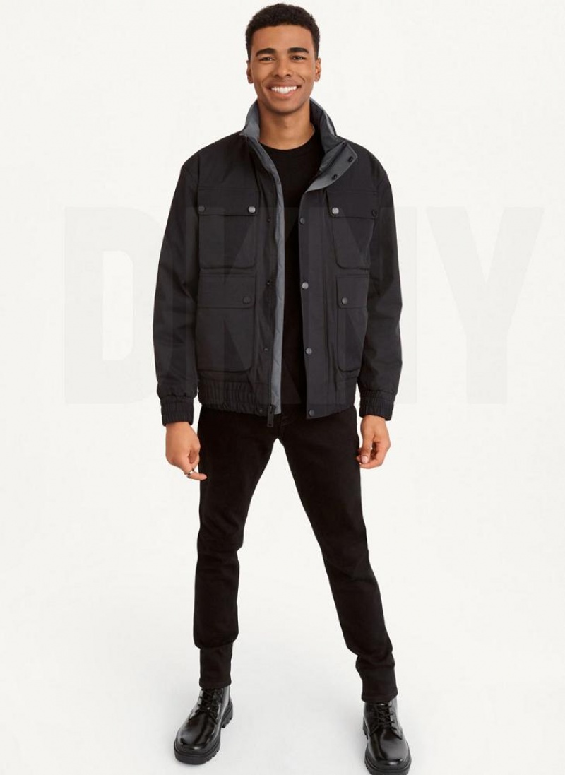 Black DKNY 4 Pocket Bomber Men's Jackets | USA-D0982