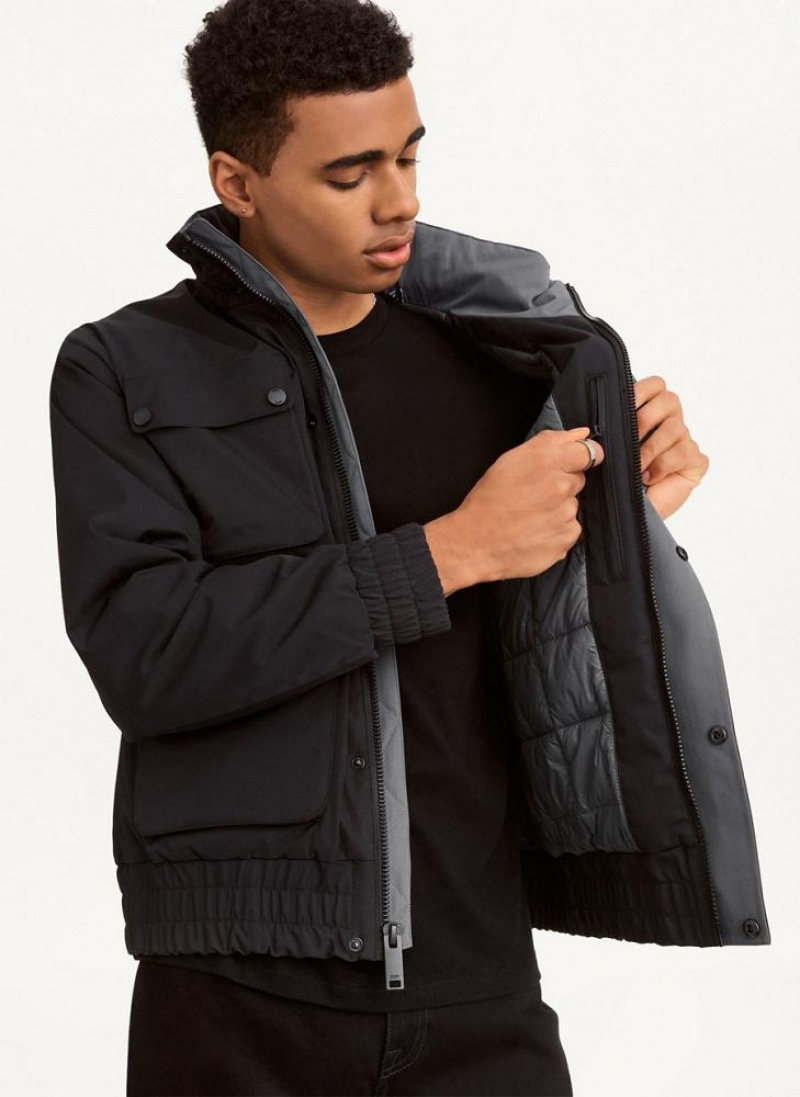 Black DKNY 4 Pocket Bomber Men's Jackets | USA-D0982