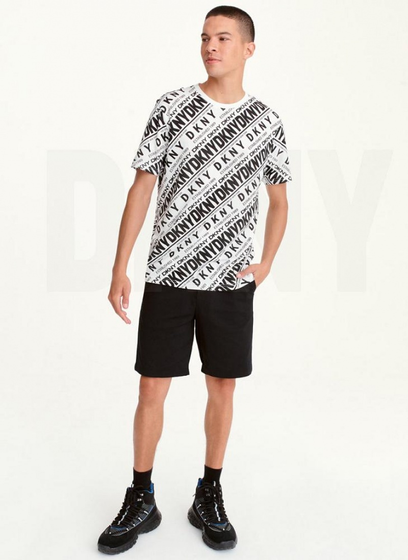 Black DKNY ALLOVER DIAGONAL LOGO Men's T Shirts | USA-D1243