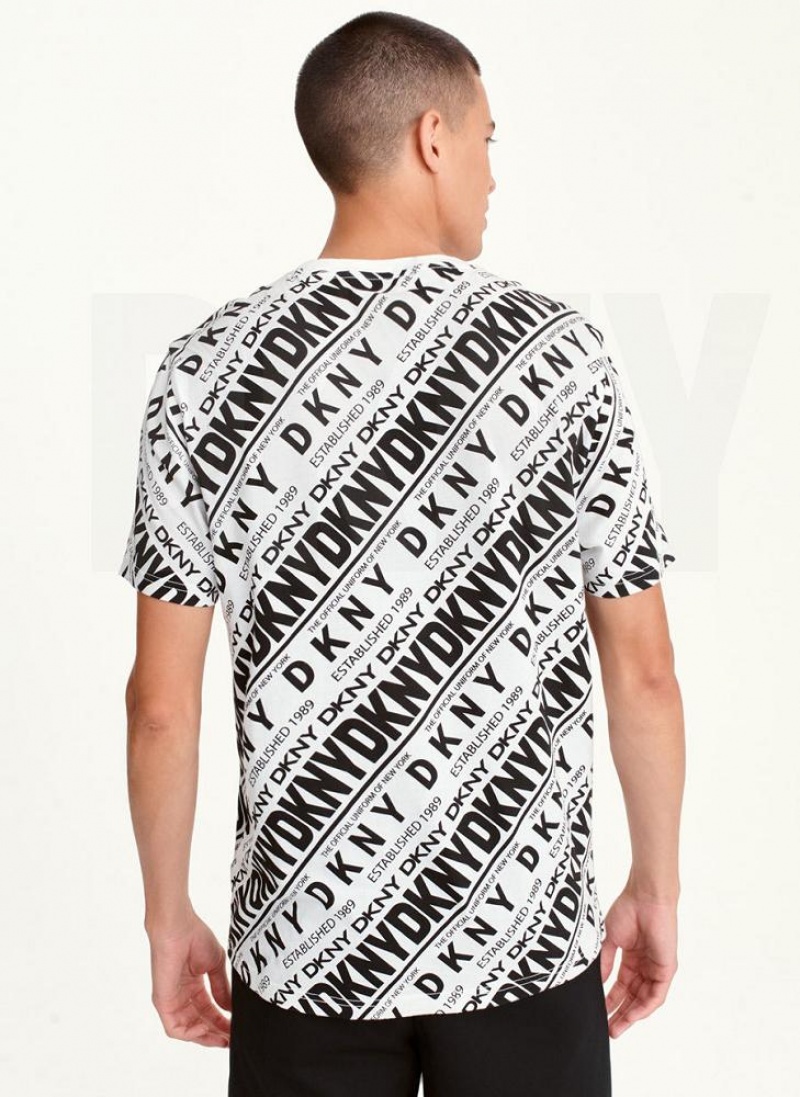 Black DKNY ALLOVER DIAGONAL LOGO Men's T Shirts | USA-D1243