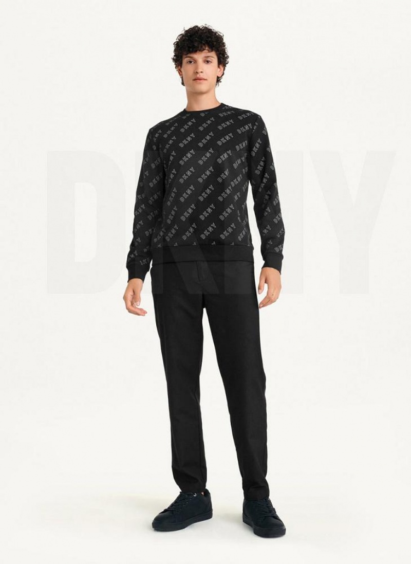 Black DKNY All Over Logo French Terrycrewneck Men's Sweatshirts | USA-D1135