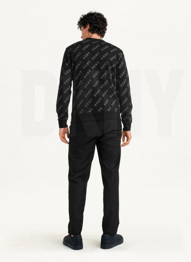 Black DKNY All Over Logo French Terrycrewneck Men's Sweatshirts | USA-D1135