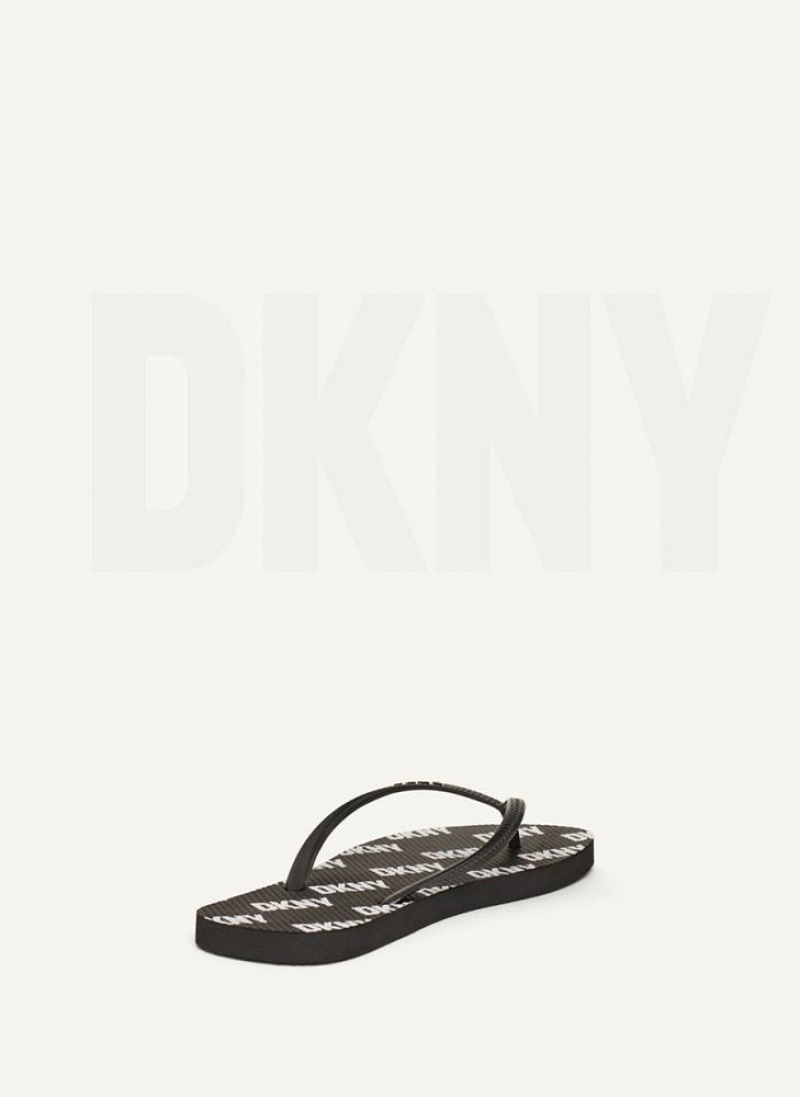 Black DKNY Allover Logo Men's Flip Flops | USA-D0763