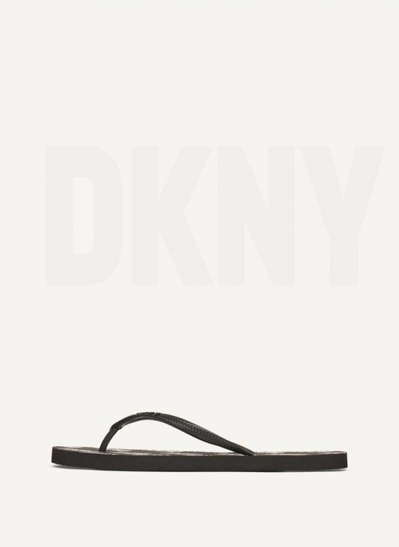 Black DKNY Allover Logo Men's Flip Flops | USA-D0763