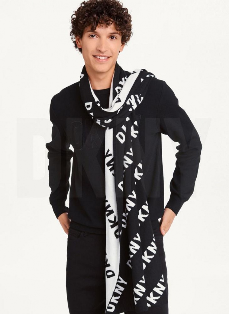 Black DKNY Allover Logo Men's Scarf | USA-D1683