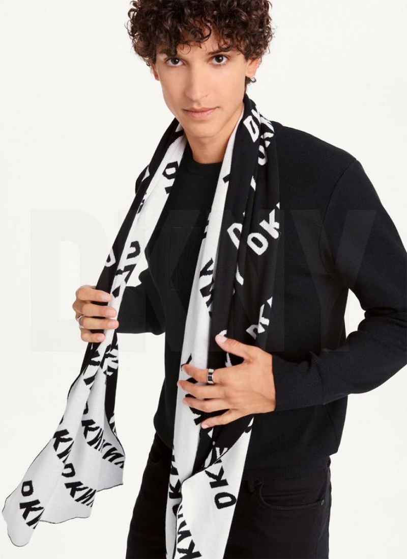 Black DKNY Allover Logo Men\'s Scarf | USA-D1683