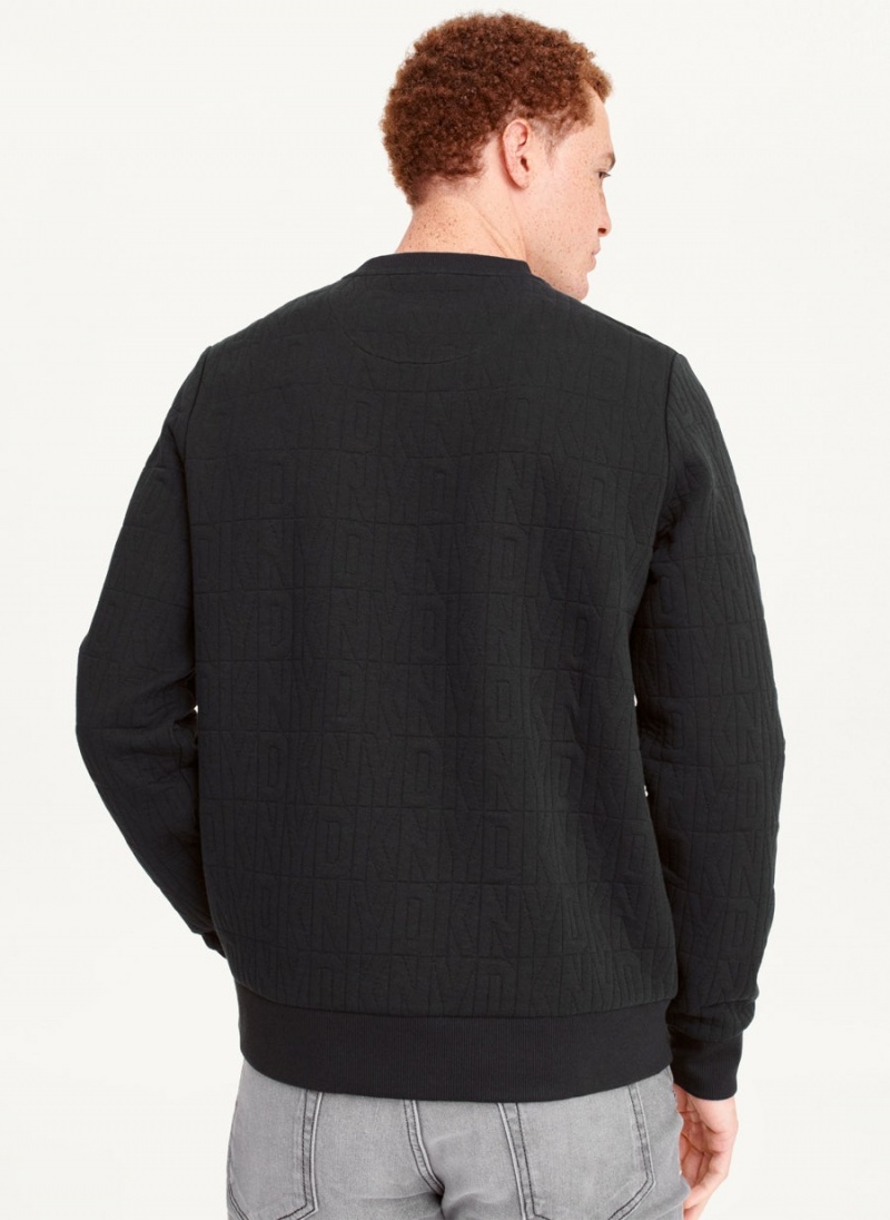 Black DKNY Allover Quilted Logo Crew Men's Sweatshirts | USA-D1696