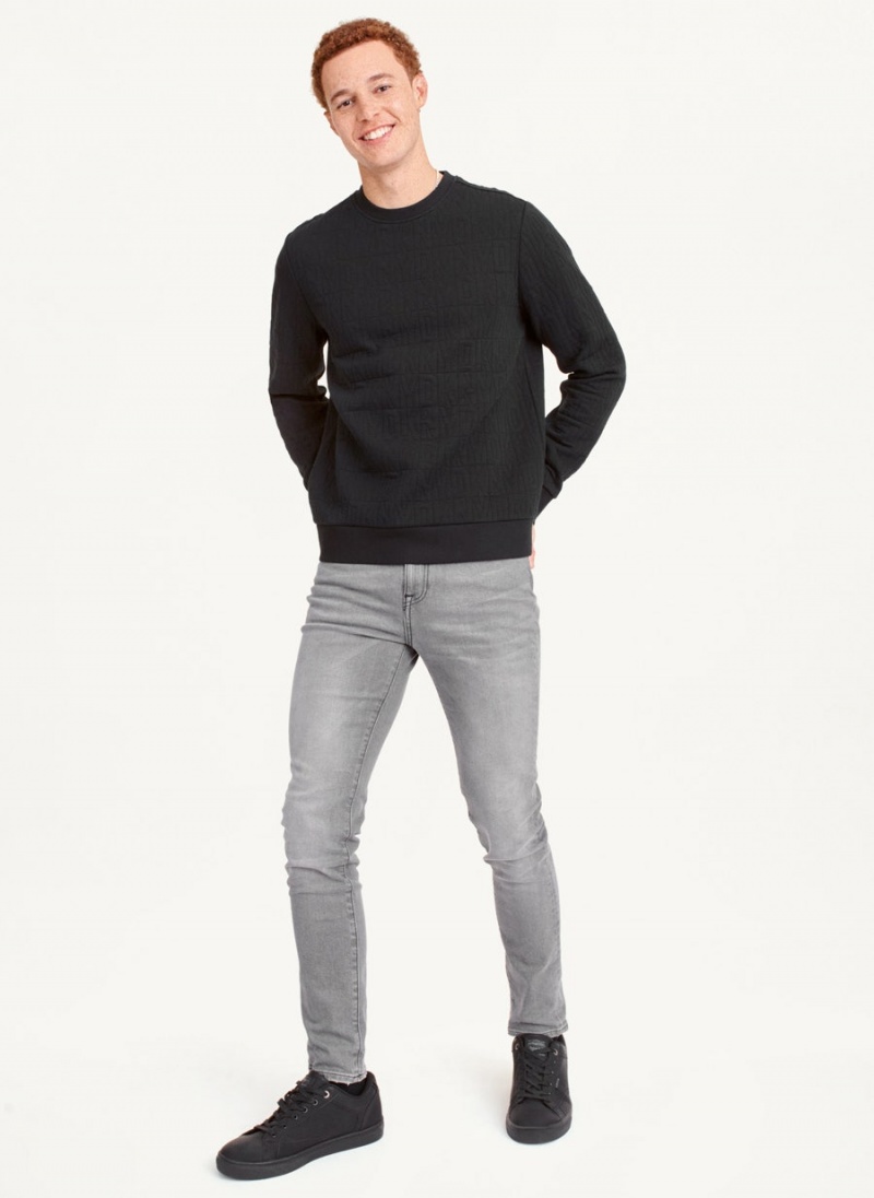 Black DKNY Allover Quilted Logo Crew Men's Sweatshirts | USA-D1696