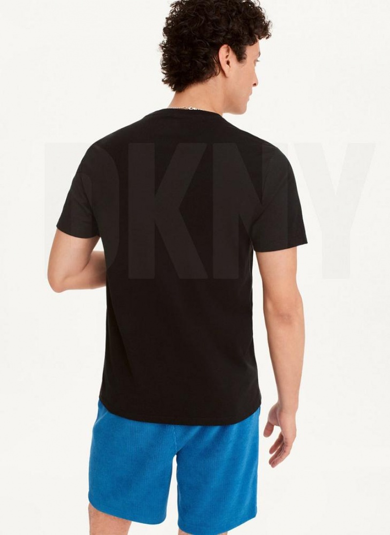 Black DKNY American Flag Logo Men's T Shirts | USA-D0107