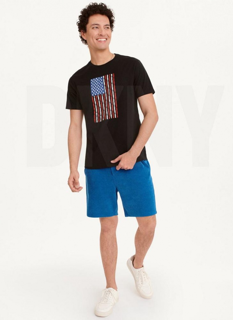 Black DKNY American Flag Logo Men's T Shirts | USA-D0107