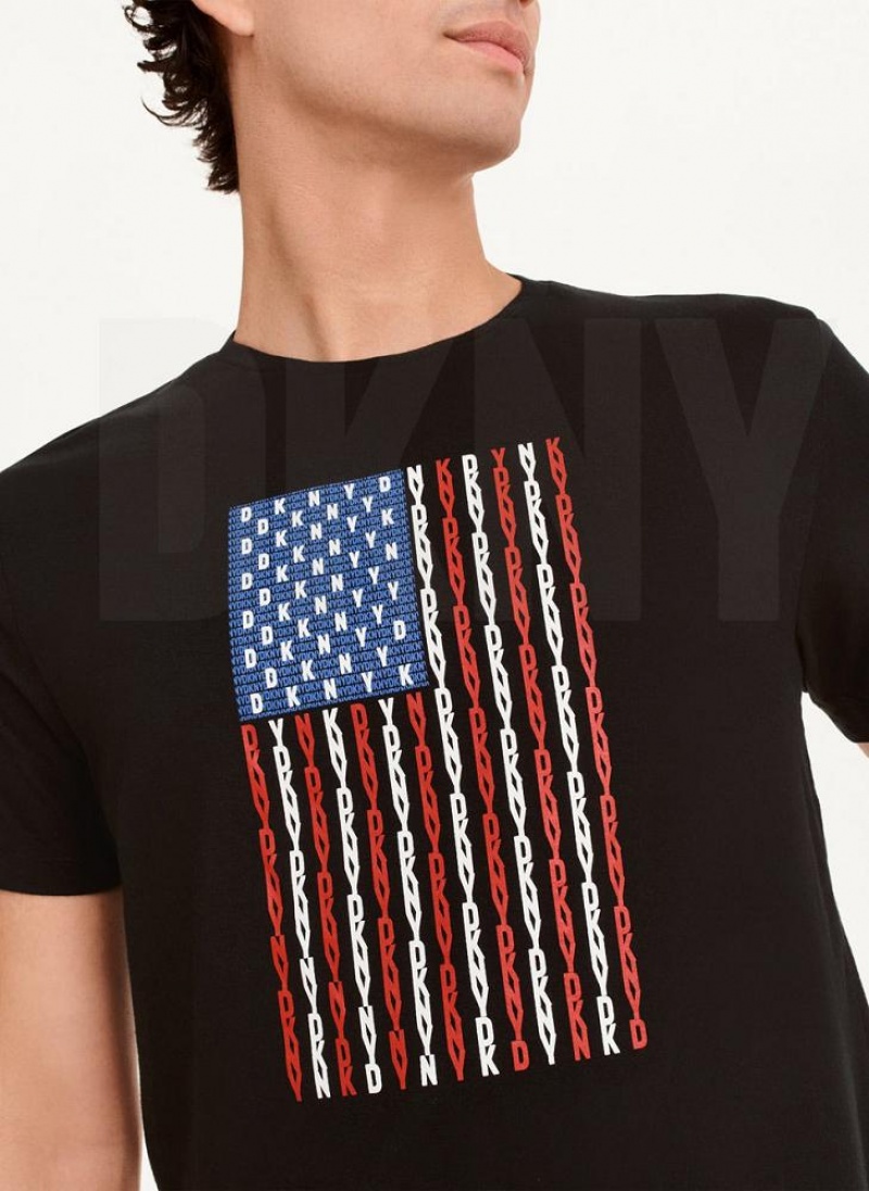 Black DKNY American Flag Logo Men's T Shirts | USA-D0107