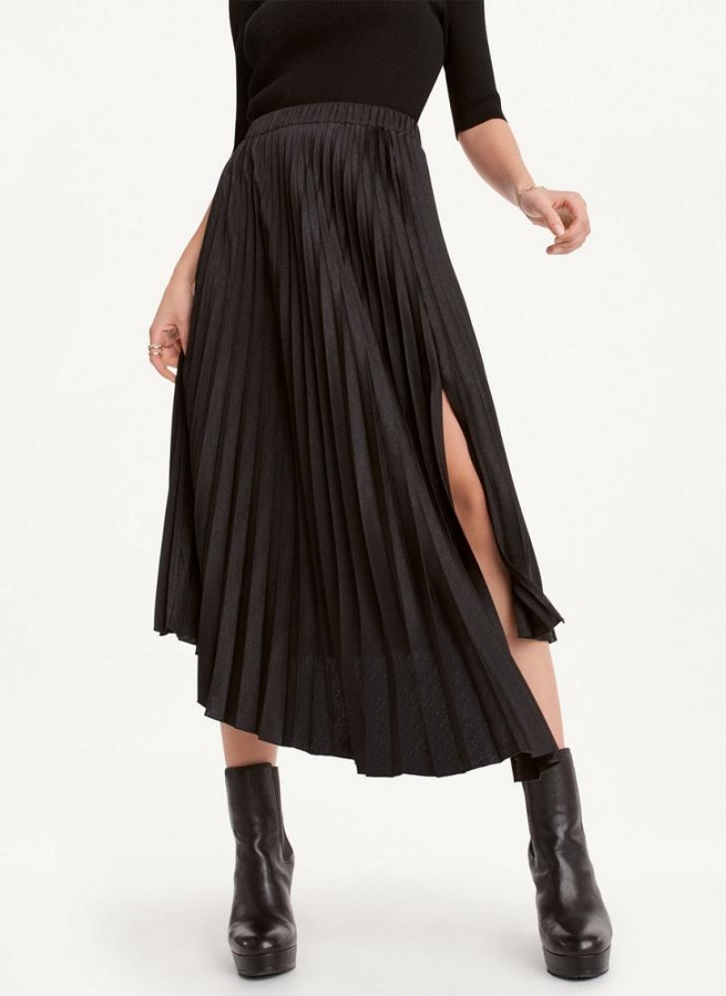 Black DKNY Asymmetrical Hem Pleated Maxi Women's Skirts | USA-D0919