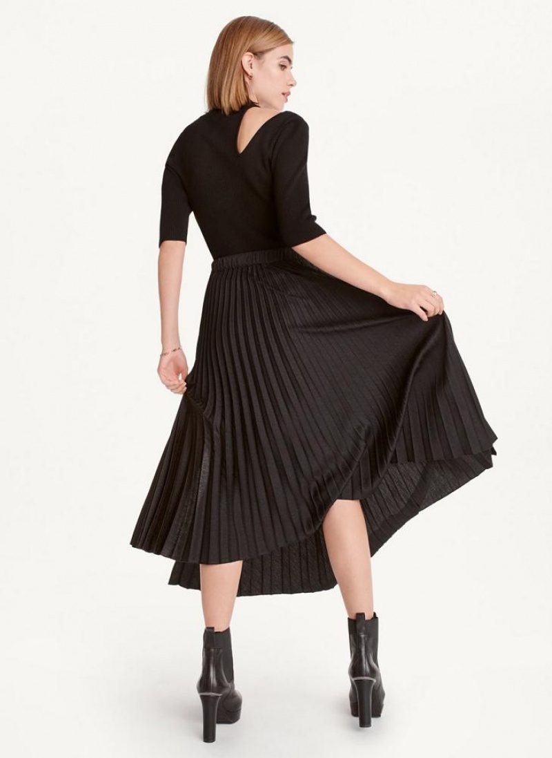 Black DKNY Asymmetrical Hem Pleated Maxi Women's Skirts | USA-D0919