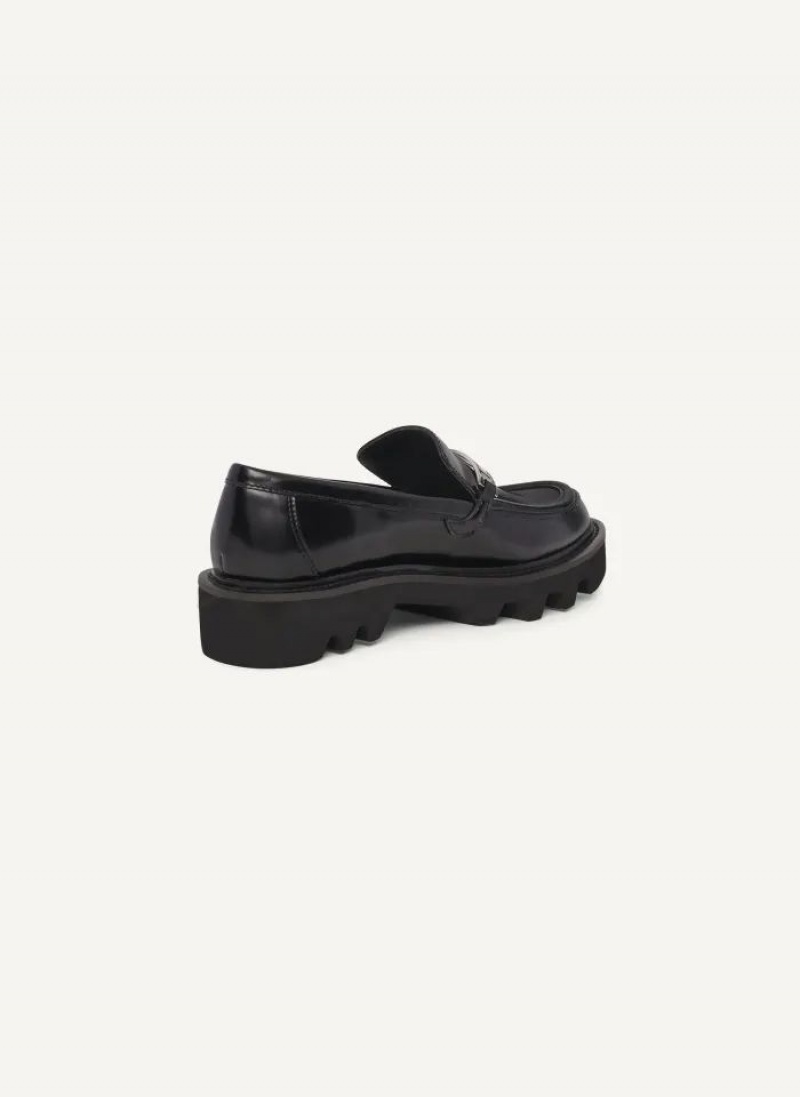 Black DKNY Audrey With Plaque Shoes Loafers | USA-D0980
