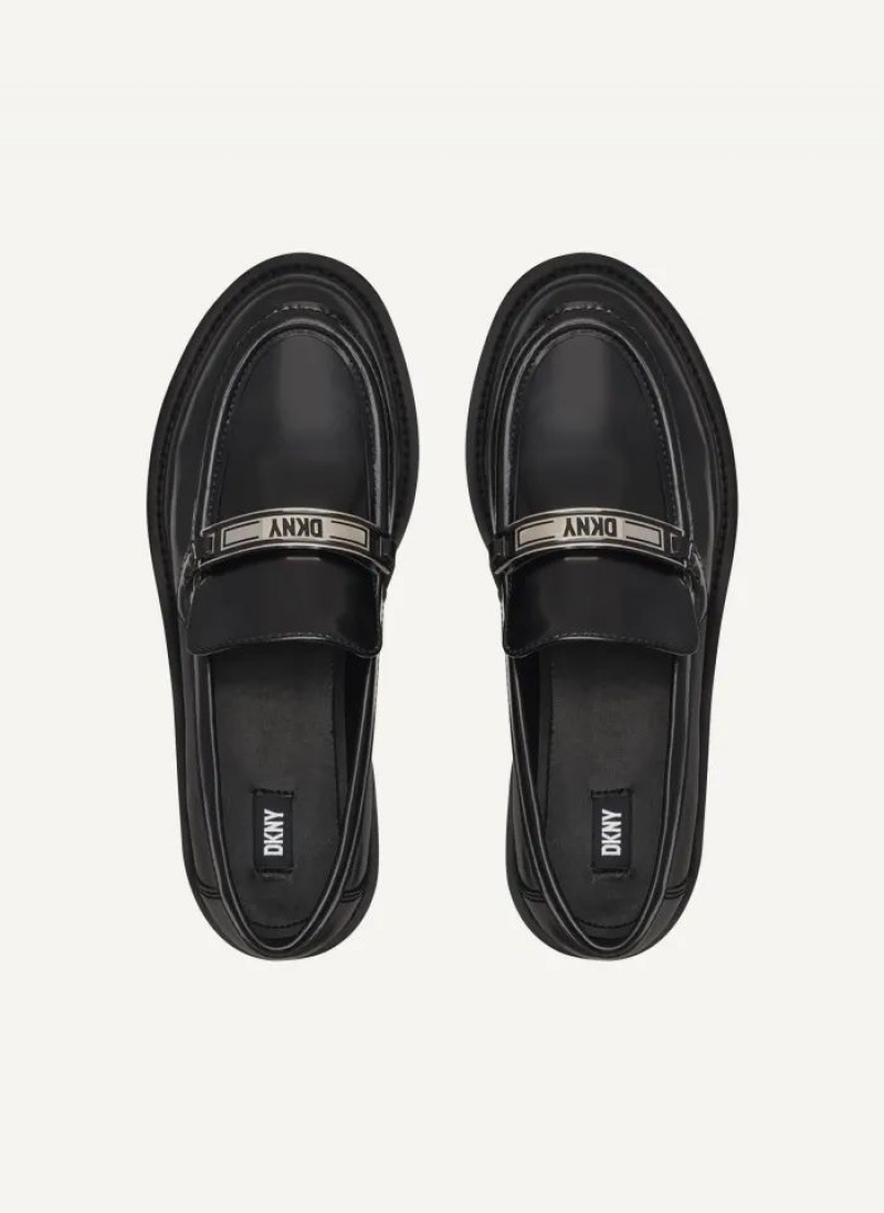 Black DKNY Audrey With Plaque Shoes Loafers | USA-D0980