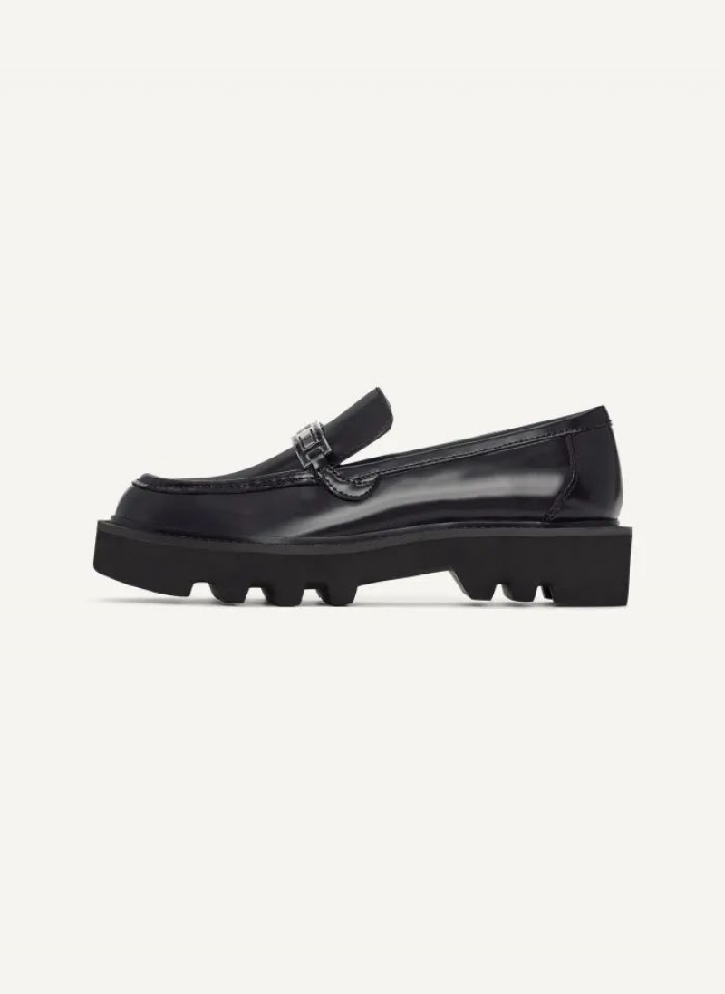 Black DKNY Audrey With Plaque Shoes Loafers | USA-D0980