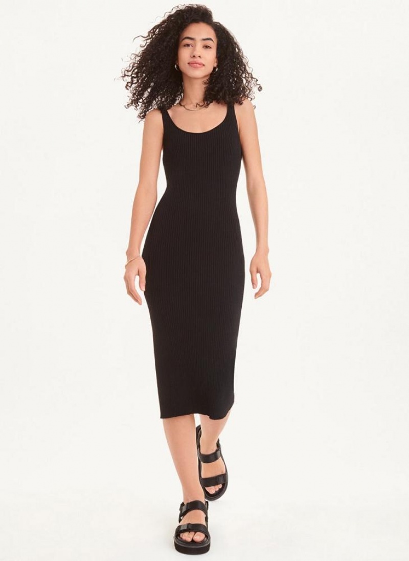 Black DKNY Back Strap Midi Women's Dresses | USA-D1353
