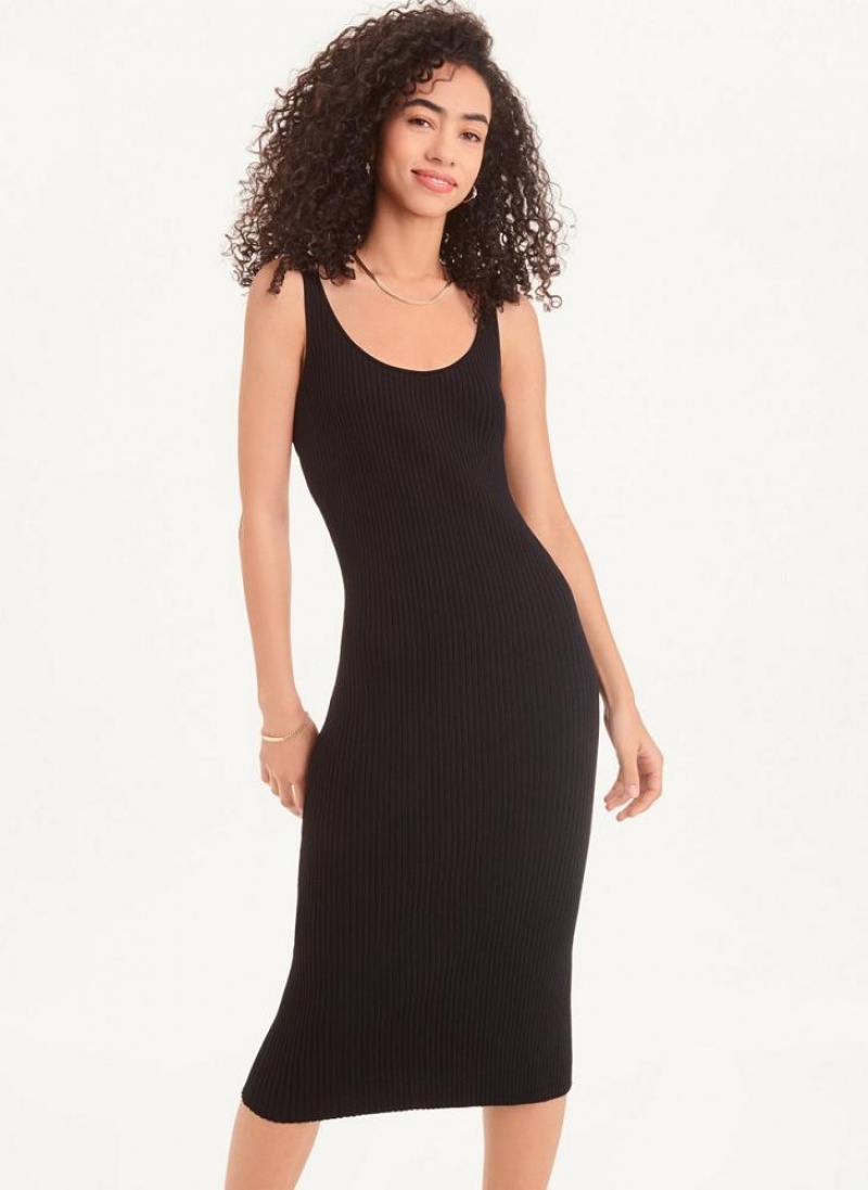 Black DKNY Back Strap Midi Women's Dresses | USA-D1353