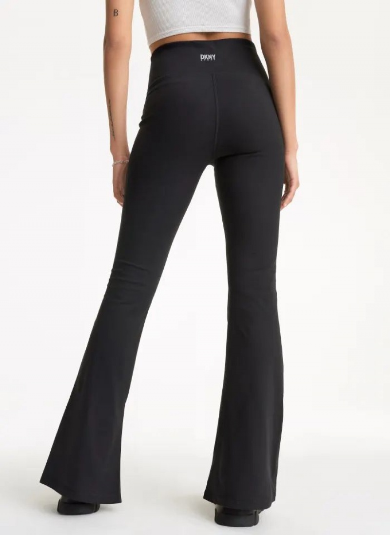 Black DKNY Balance Compression High-Waist Flare Tight with Slit Women's Leggings | USA-D1855