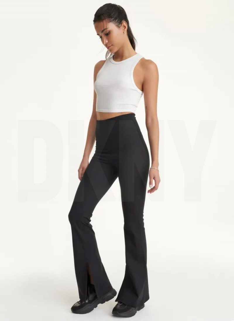 Black DKNY Balance Compression High-Waist Flare Tight with Slit Women's Leggings | USA-D1855