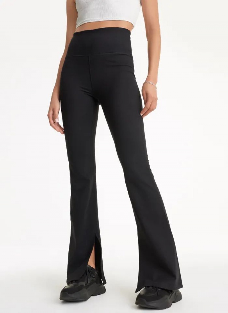 Black DKNY Balance Compression High-Waist Flare Tight with Slit Women\'s Leggings | USA-D1855