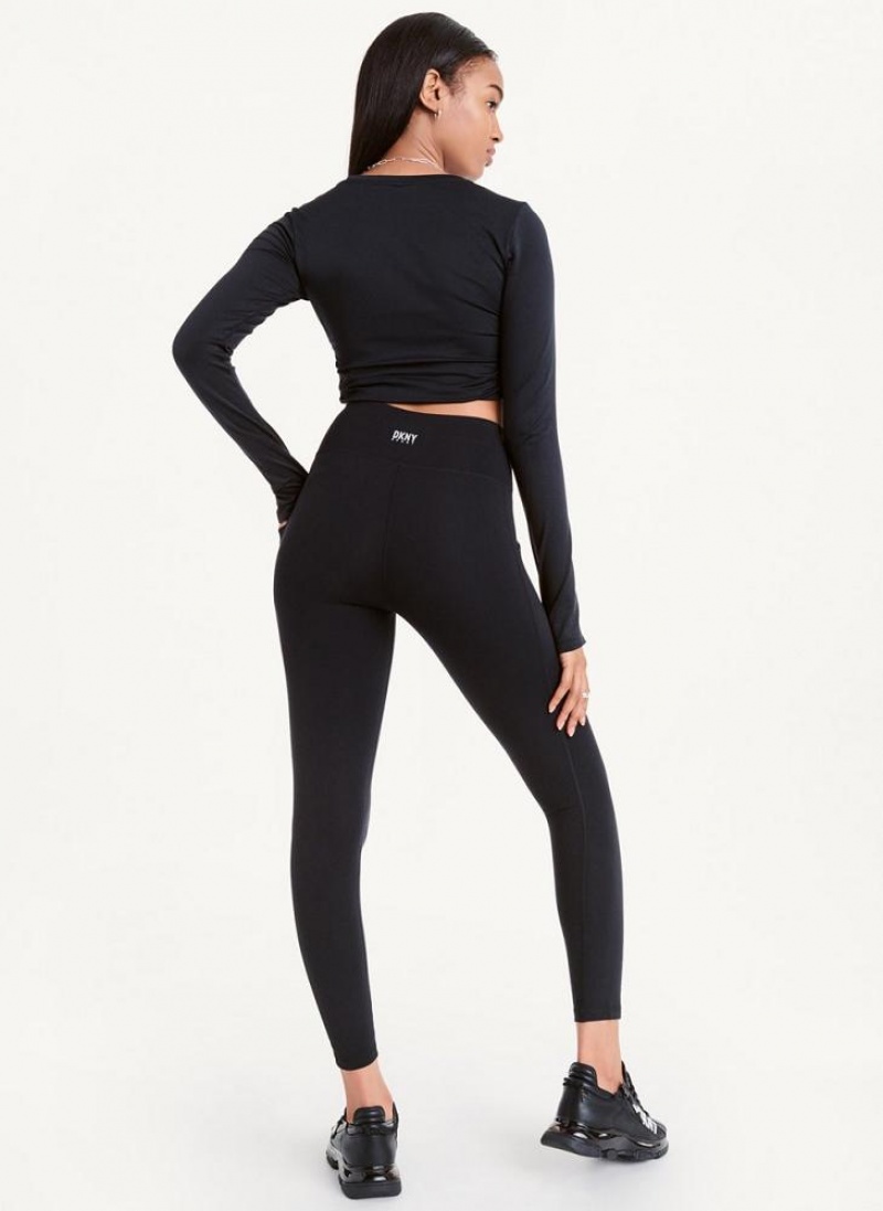 Black DKNY Balance High Waist Women's Leggings | USA-D1309