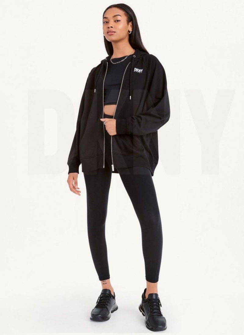 Black DKNY Balance Oversized Full Zip Women's Hoodies | USA-D0304