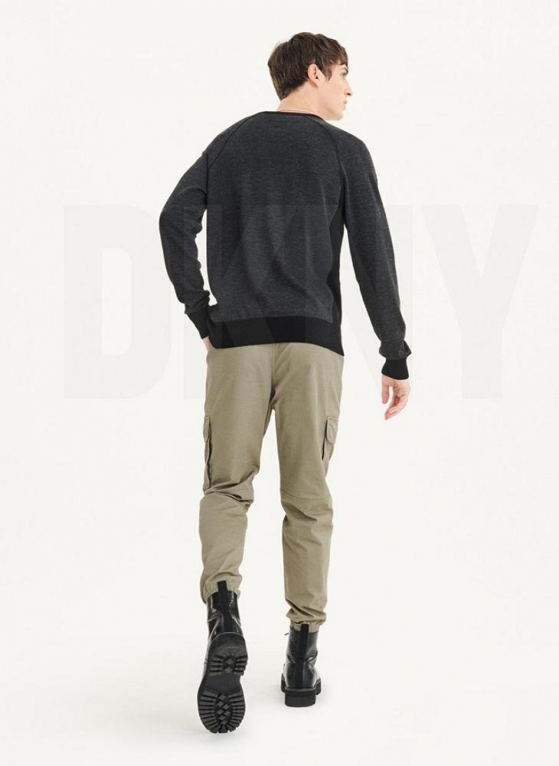Black DKNY Birdseye Raglan Sleeve Men's Sweaters | USA-D0780