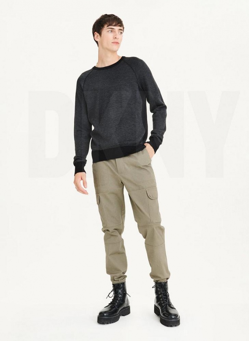 Black DKNY Birdseye Raglan Sleeve Men's Sweaters | USA-D0780