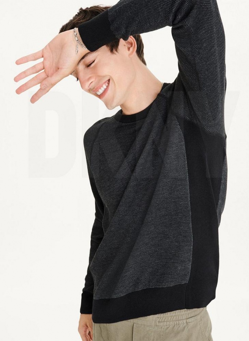 Black DKNY Birdseye Raglan Sleeve Men's Sweaters | USA-D0780