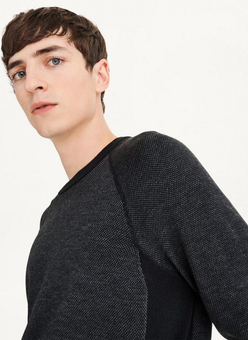 Black DKNY Birdseye Raglan Sleeve Men's Sweaters | USA-D0780