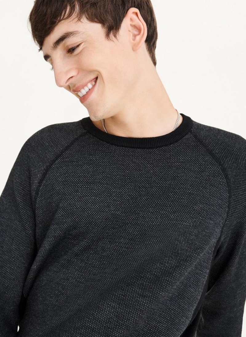 Black DKNY Birdseye Raglan Sleeve Men's Sweaters | USA-D0780
