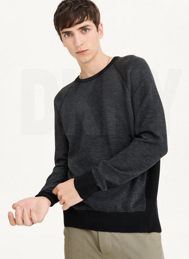 Black DKNY Birdseye Raglan Sleeve Men\'s Sweaters | USA-D0780