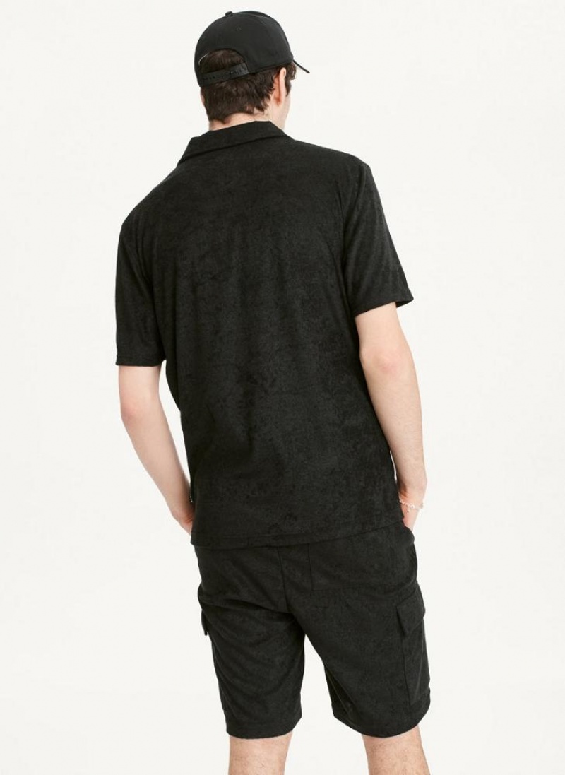 Black DKNY Blend Toweling Short Sleeve Knit Men's Shirts | USA-D0497
