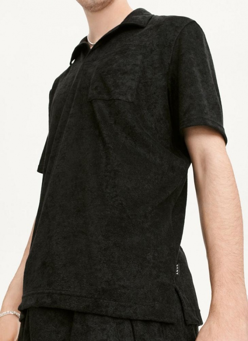 Black DKNY Blend Toweling Short Sleeve Knit Men's Shirts | USA-D0497
