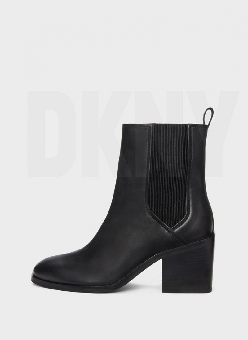 Black DKNY Block Heel Chelsea Shoes Boots | USA-D1469