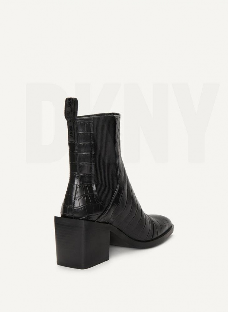 Black DKNY Block Heel Croco Chelsea Shoes Boots | USA-D1603