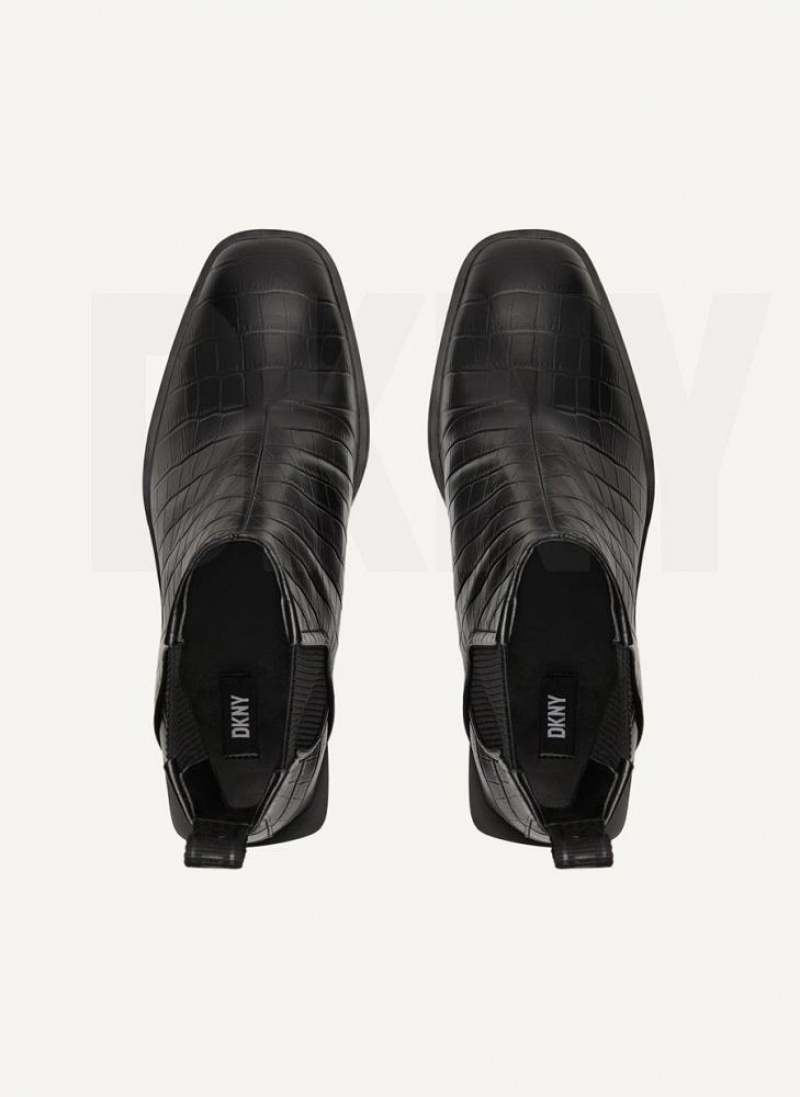 Black DKNY Block Heel Croco Chelsea Shoes Boots | USA-D1603