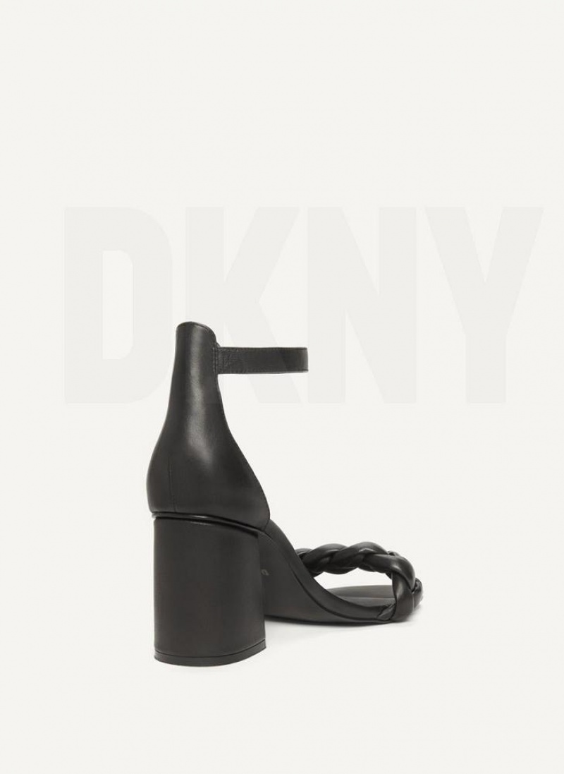 Black DKNY Braided Ankle Strap Block Shoes Sandals | USA-D1109