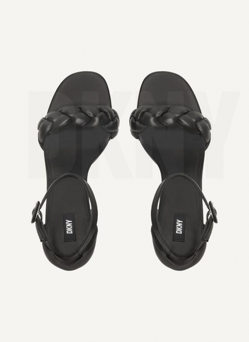 Black DKNY Braided Ankle Strap Block Shoes Sandals | USA-D1109