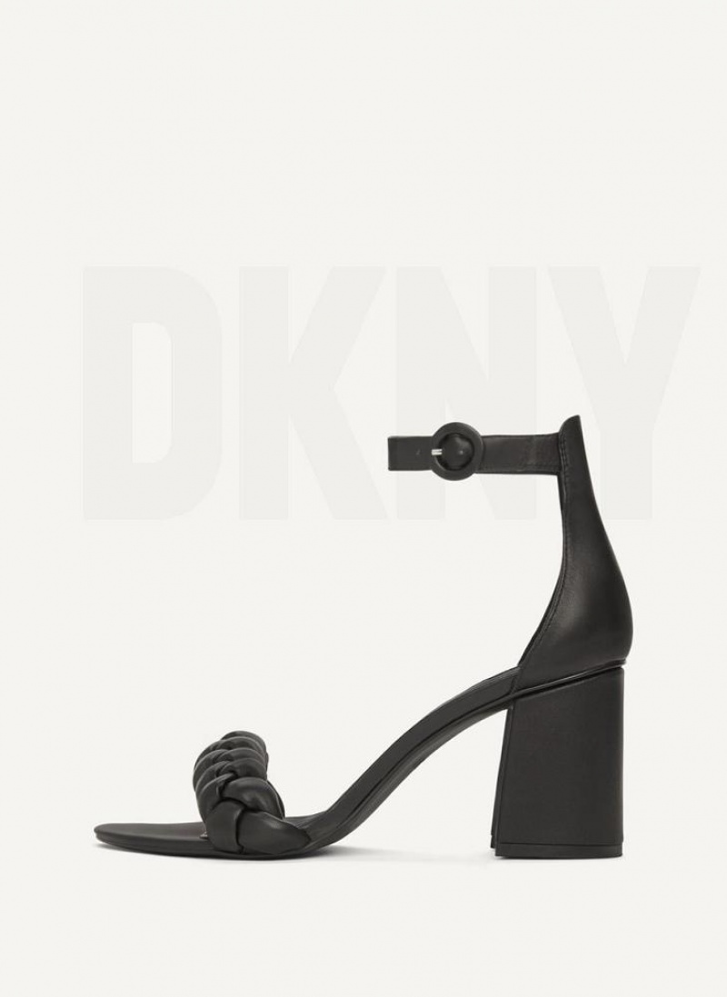 Black DKNY Braided Ankle Strap Block Shoes Sandals | USA-D1109