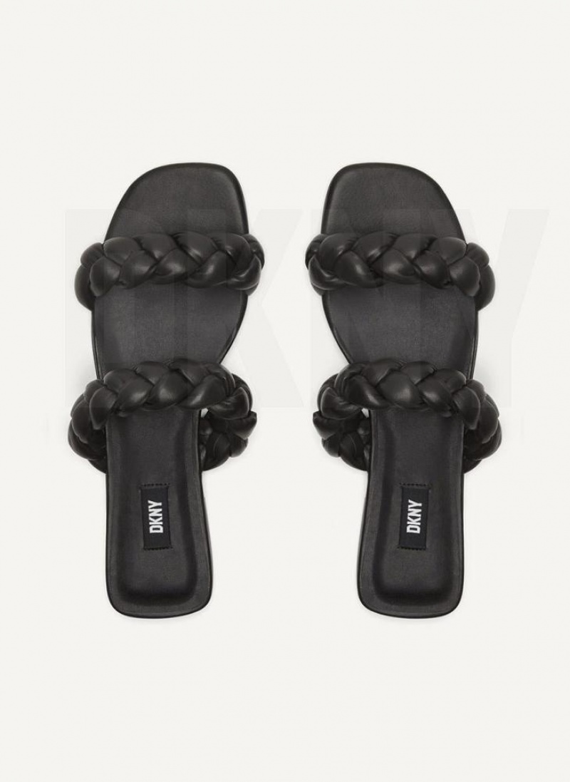Black DKNY Braided Double Strap Shoes Slides | USA-D1440