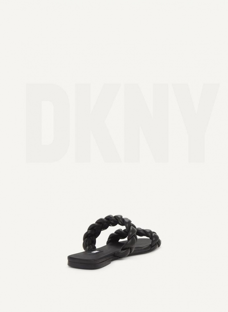 Black DKNY Braided Double Strap Shoes Slides | USA-D1440
