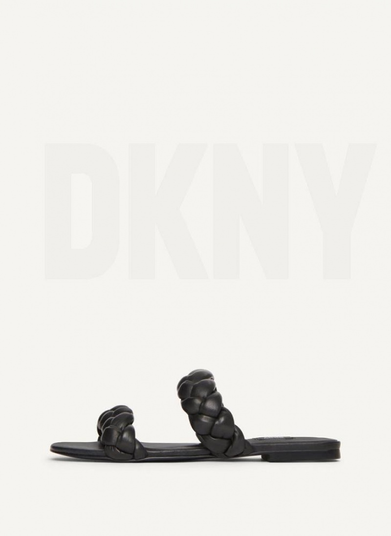 Black DKNY Braided Double Strap Shoes Slides | USA-D1440